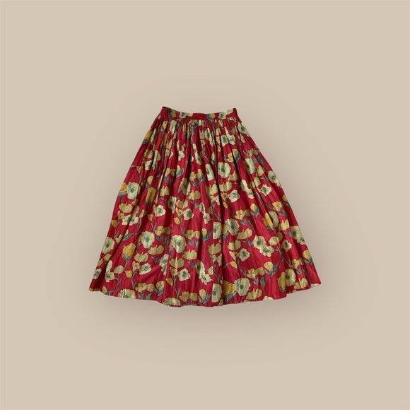 Vintage 100% silk red and yellow floral flowy maxi skirt - Picture 1 of 7
